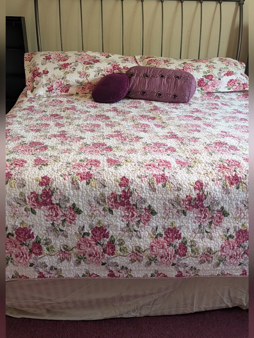 Laura Ashley Pink Rose Floral Cotton Quilt Bedspread Set 3 Pcs Shams KING Lidia